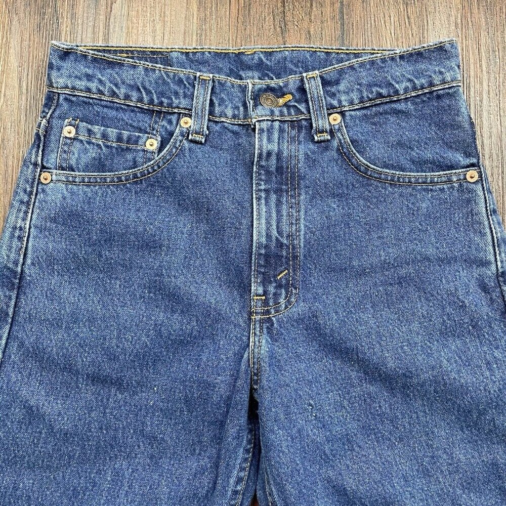 Vtg Levis 505 Denim Blue Jeans Recycled Refashion Beaded Fringe Cuffs Size 28x36 - Picture 3 of 10
